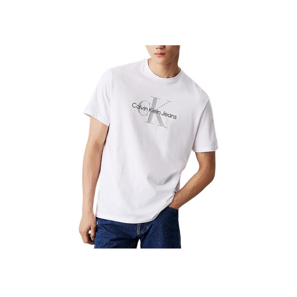 Calvin Klein Round Neck Letter Straight Cut Short Sleeve T-Shirt Men T-Shirts White 00040EM286-YAA