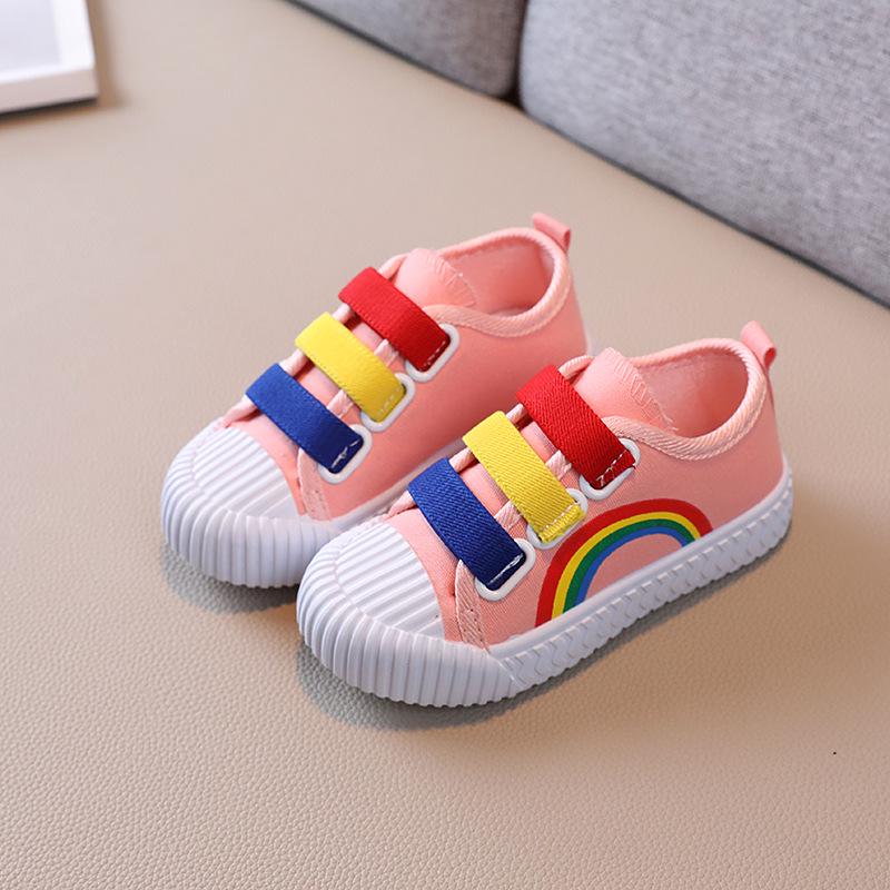 

2023 Kids Canvas Shoes for Spring & Autumn - White Rainbow Design for Girls, Versatile Boys Sneakers, Toddler Board Shoes 26 (16.3cm) рожевий