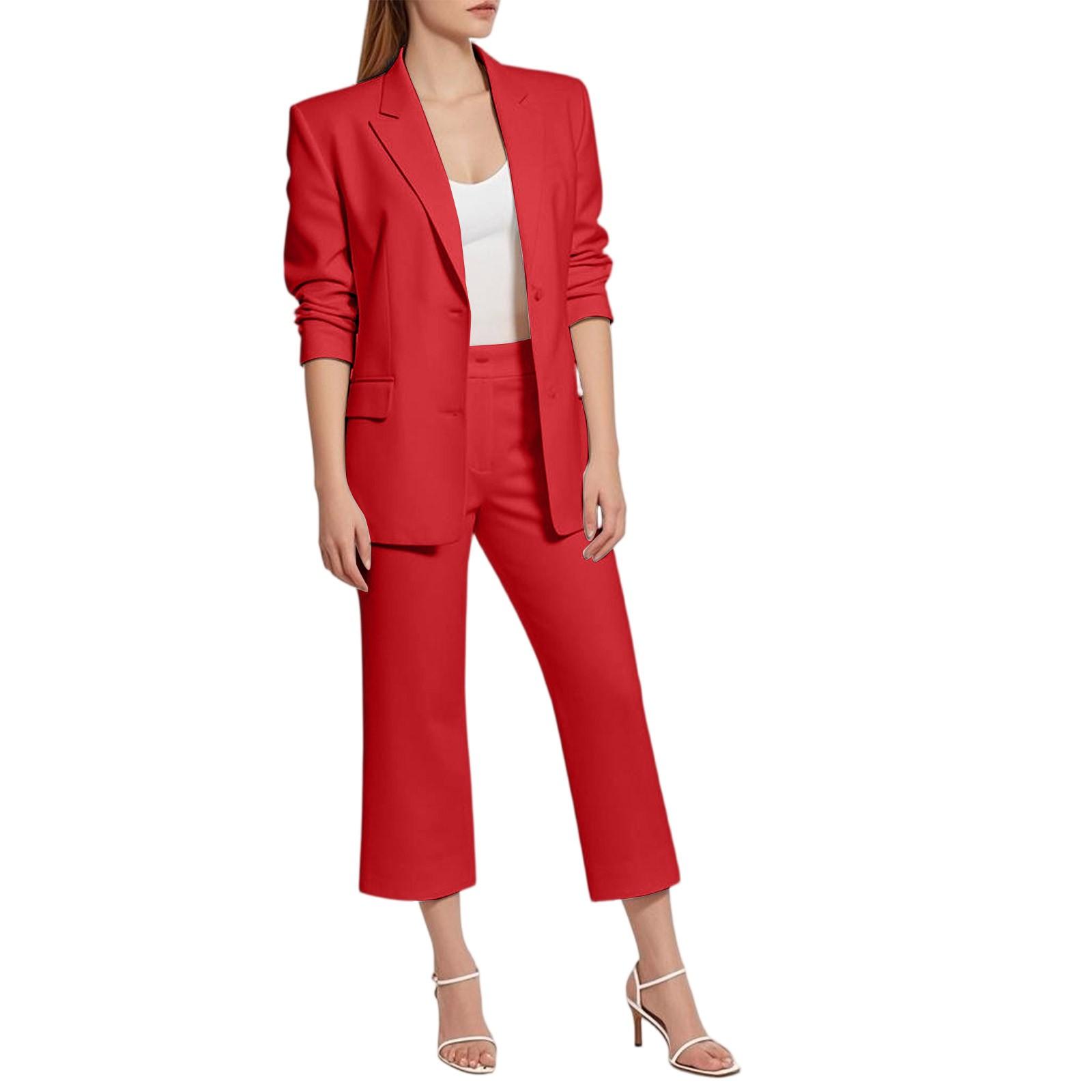 

Fashionable Women s Casual Slim Suit Jacket And Trousers Two-piece Suit XXL червоний