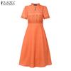 ZANZEA Women Summer Stand Neck Casual Short Sleeve Print Dress