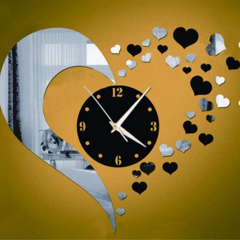 3D Heart Mirror Wall Clock: Creative, Fashionable, Silent Living Room Decoration
