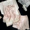 Women's Summer Ice Silk Sling Pajama Set with Chest Pad - Sexy Petal Vest & Shorts
