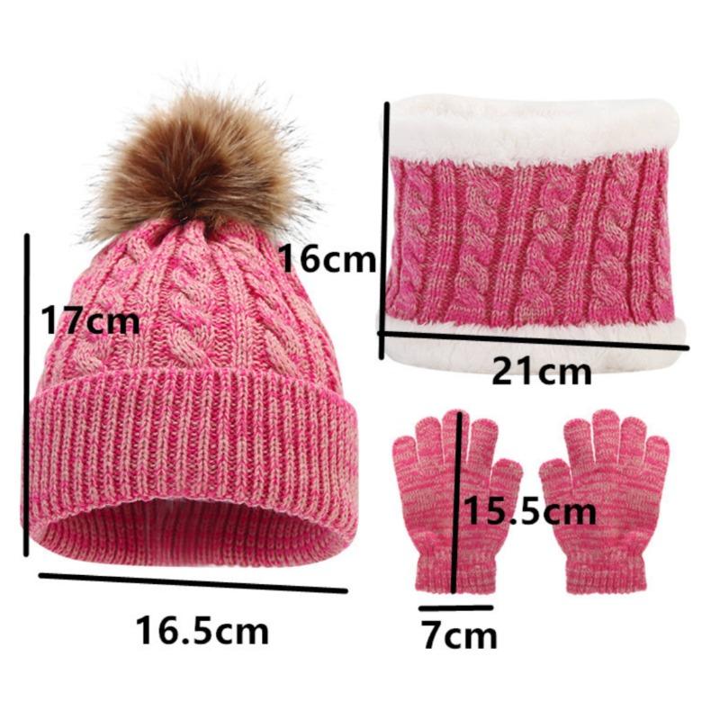 Three Piece Set of Children's Hats, Scarves, Gloves, Autumn and Winter Warm and Plush Scarf, Mixed Color Knitted Hat