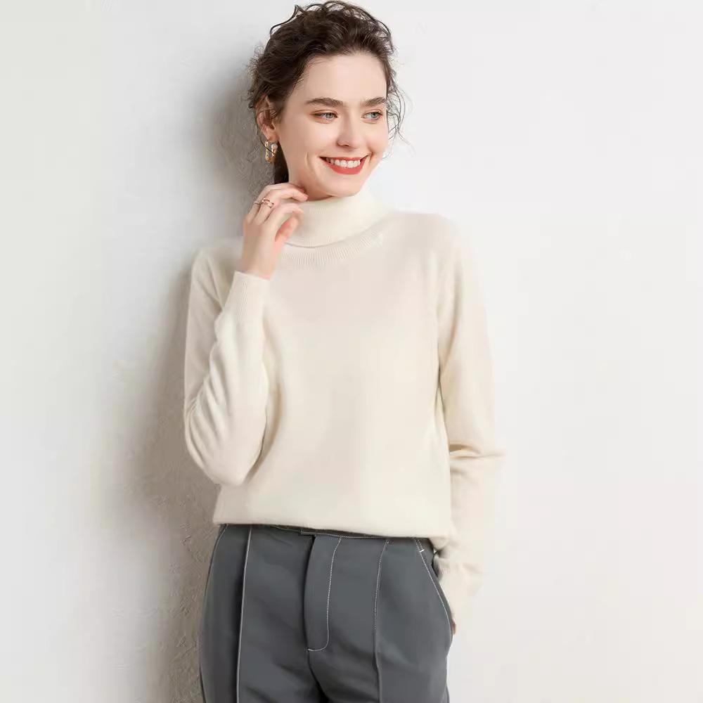 Women's High Neck Cashmere Sweater - Simple, Elegant, Plus Size Knitwear for Autumn & Winter