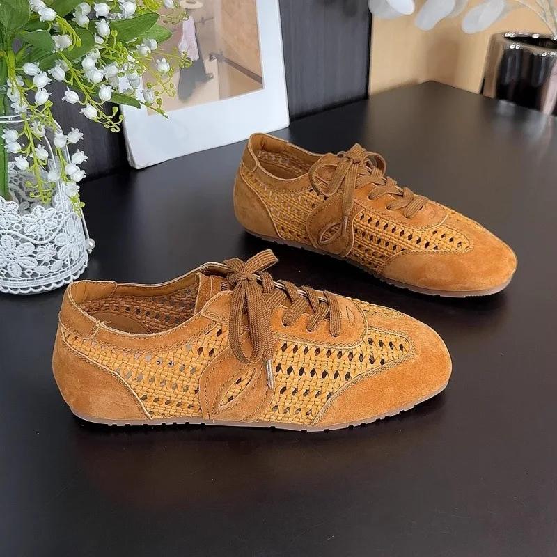 Summer New Women's Soft Leather Breathable Sports Shoes Versatile Retro Style Casual EVA Insole Rubber Bottom Sneakers