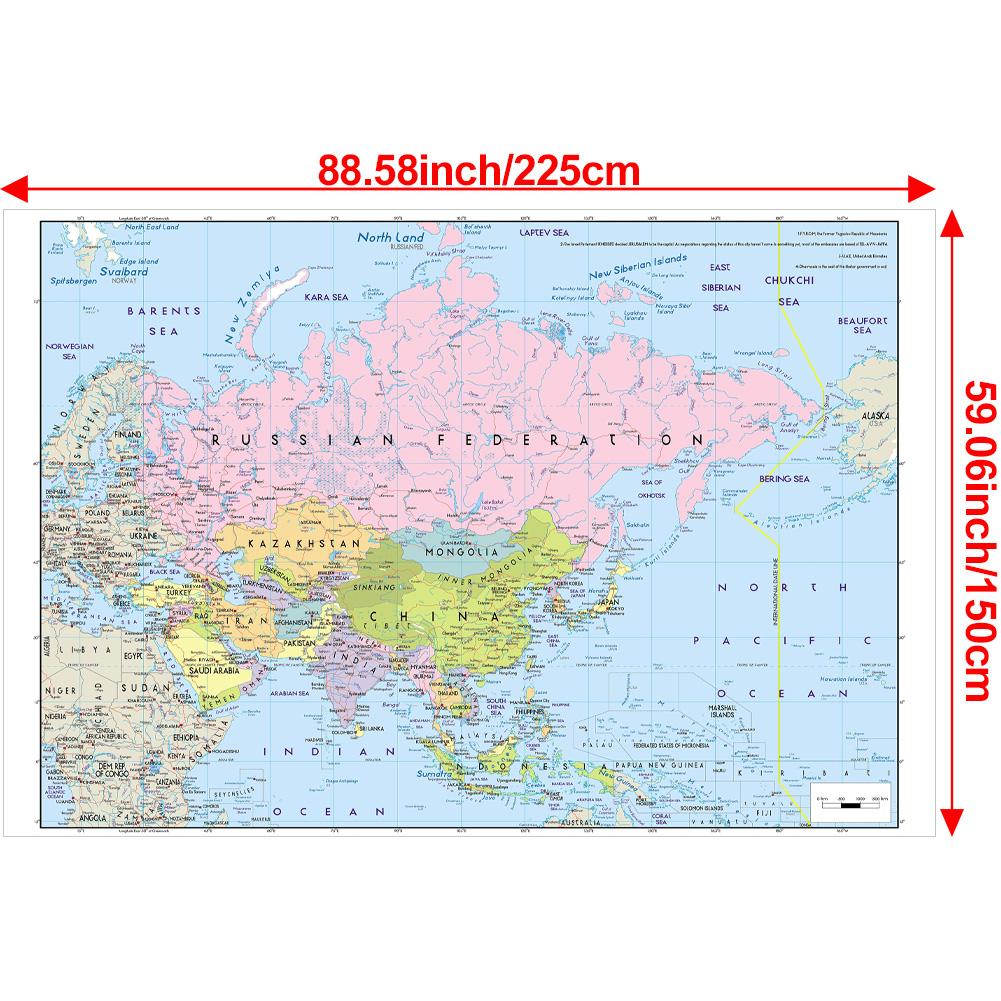 Harta Asiei, fără steaguri naționale, hartă mare, versiunea în limba engleză, hartă educațională, decor pentru biroul de acasă, rechizite didactice școlare
