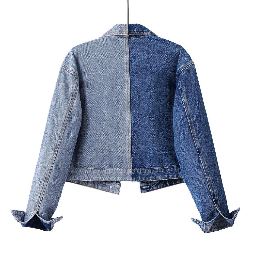 Spring/Summer New Style Fashion Women's Unique Colorful Long-Sleeved Short-Sleeved Denim Jacket with Reversed Pockets and Patched Design