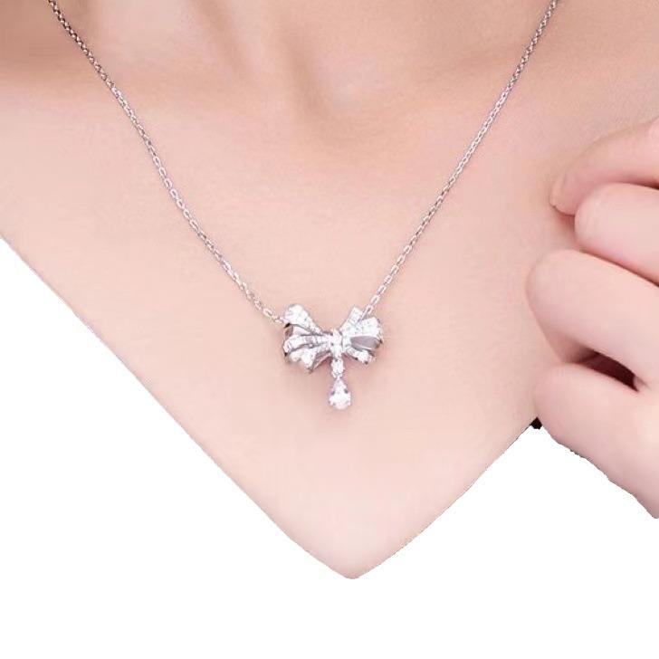 Zircon Bow Pendant Water Drop Necklace for Women - Autumn/Winter Collection
