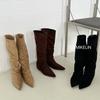 2025 Autumn and Winter New French Retro Matte Leather Pointed High Knight Boots Femininity Suede But Knee Boots
