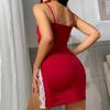 New Sexy Contrasting Color Spotted Leopard Print Style Suspender With Slit Hem Dress For Women's Sexy Dress Pajama Set