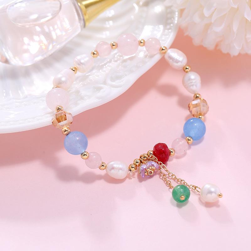 

Niche retro pearl crystal girl bracelet sweet personality versatile natural stone powder crystal bracelet accessories