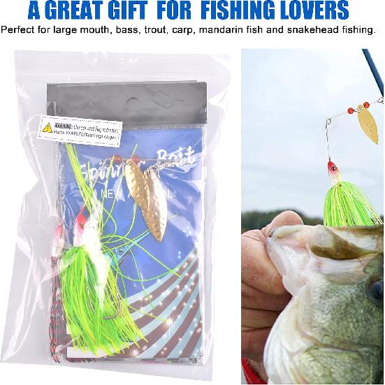 Spinner Baits Fishing Lures Kit, Hard Metal Buzz Bait Jigs Colorado Willow Leaf Spinnerbait Blades Swimbaits Fishing Tackle Spinner Bait for Bass