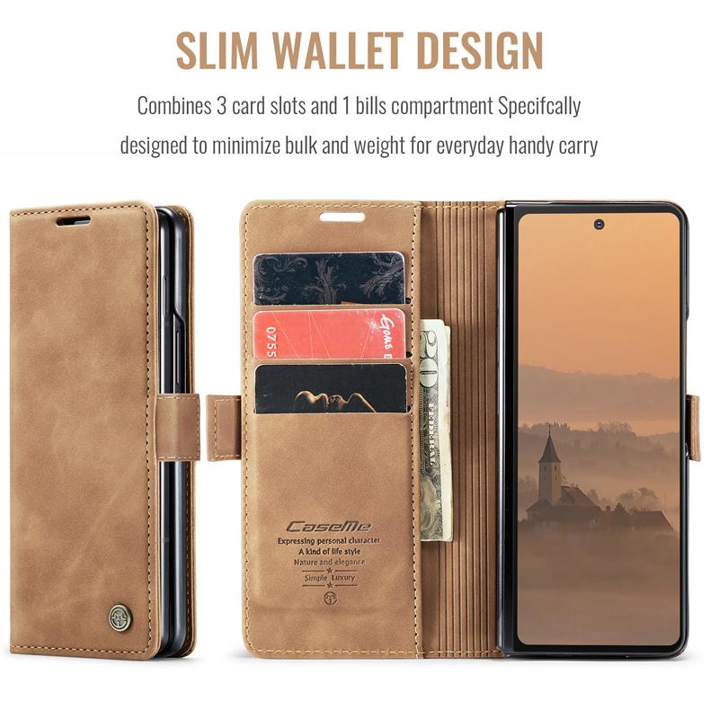 CaseMe For Samsung Galaxy Z Fold 7 6 5 Case Magnetic Retro Leather Flip Wallet Stand Cover With Card Slot for Galaxy Z Fold7