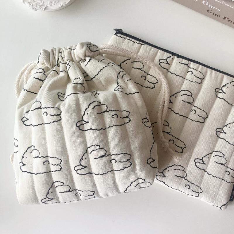Rabbit Pattern, Quilted Cotton Drawstring Bag, Mini Bag, Travel Cosmetics Storage Bag, Drawstring Drawstring Storage Bag