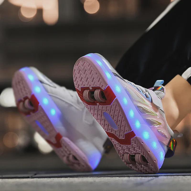 Girls' Four-Wheeled Roller Skating Shoes with Invisible Wheels