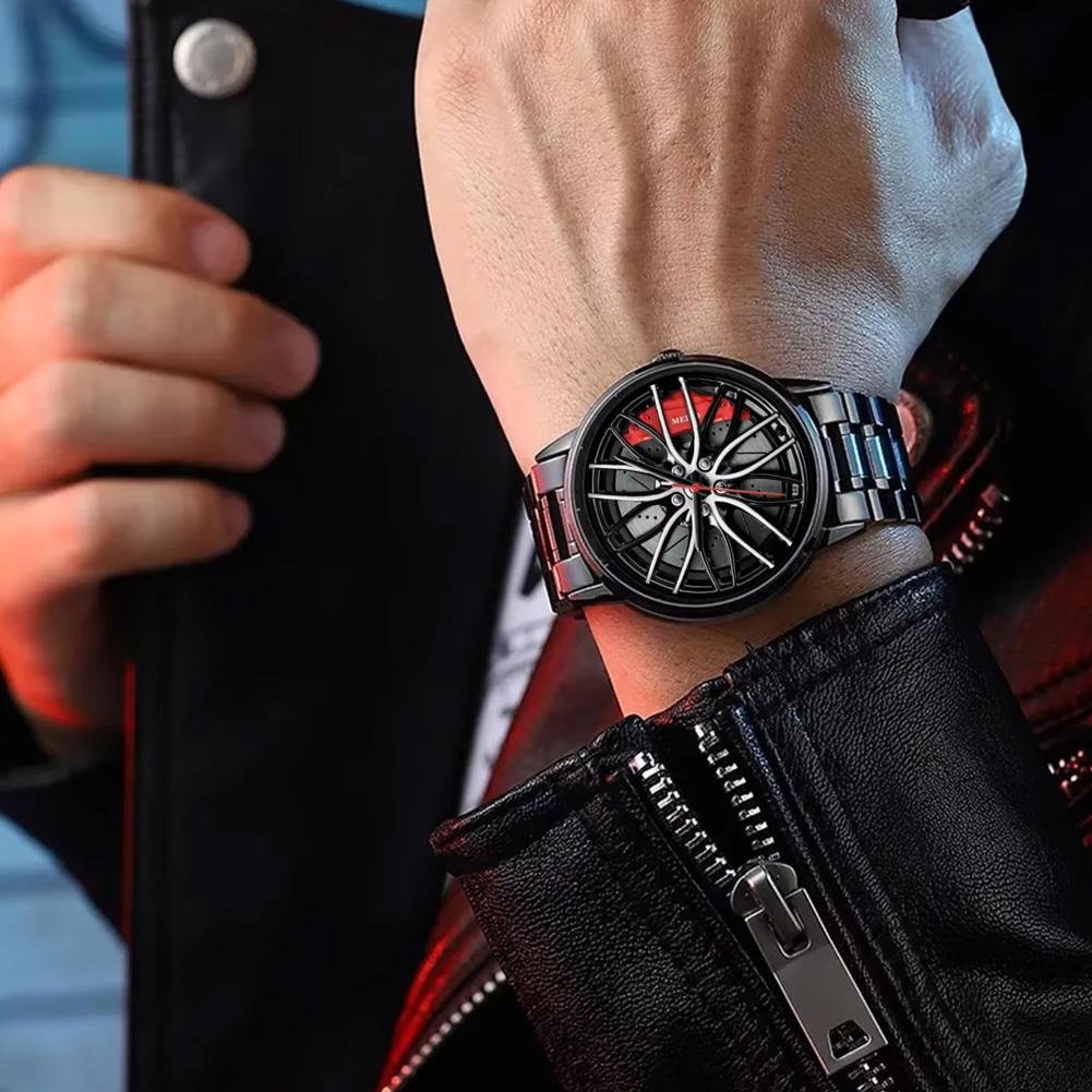 Men's Car Wheel Rim Hub Design Quartz Watch Alloy Sports Wrist Watch Fashion Timepiece For Men