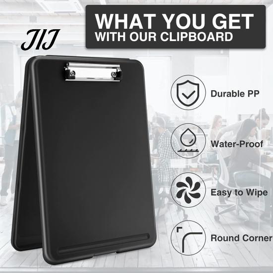 School Stationery Case Plastic Storage Clipboard, Letter Size Slimcase Folder with Pen Holder, 200 Ergonomic Handle Clip Board Sheet Capacity, Durable