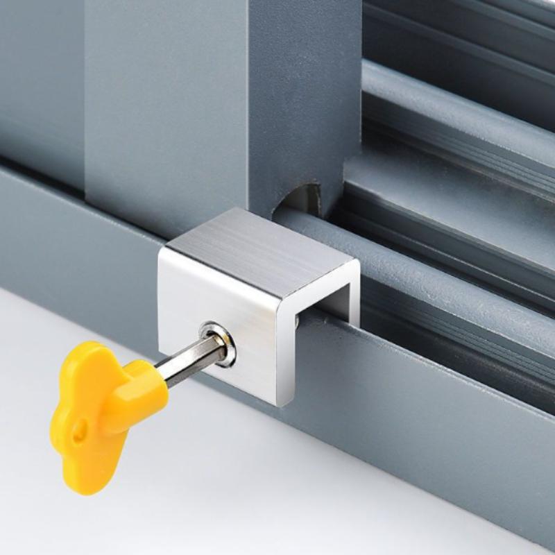 Window Lock, Adjustable Sliding Door Lock With Key, Aluminum Window Security Safety Locks For Kids & Pets