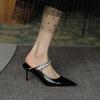 New Summer Rhinestone Glitter Sandals Women Pointed Toe Slip On Mules Flat Shoes Open Back Slippers