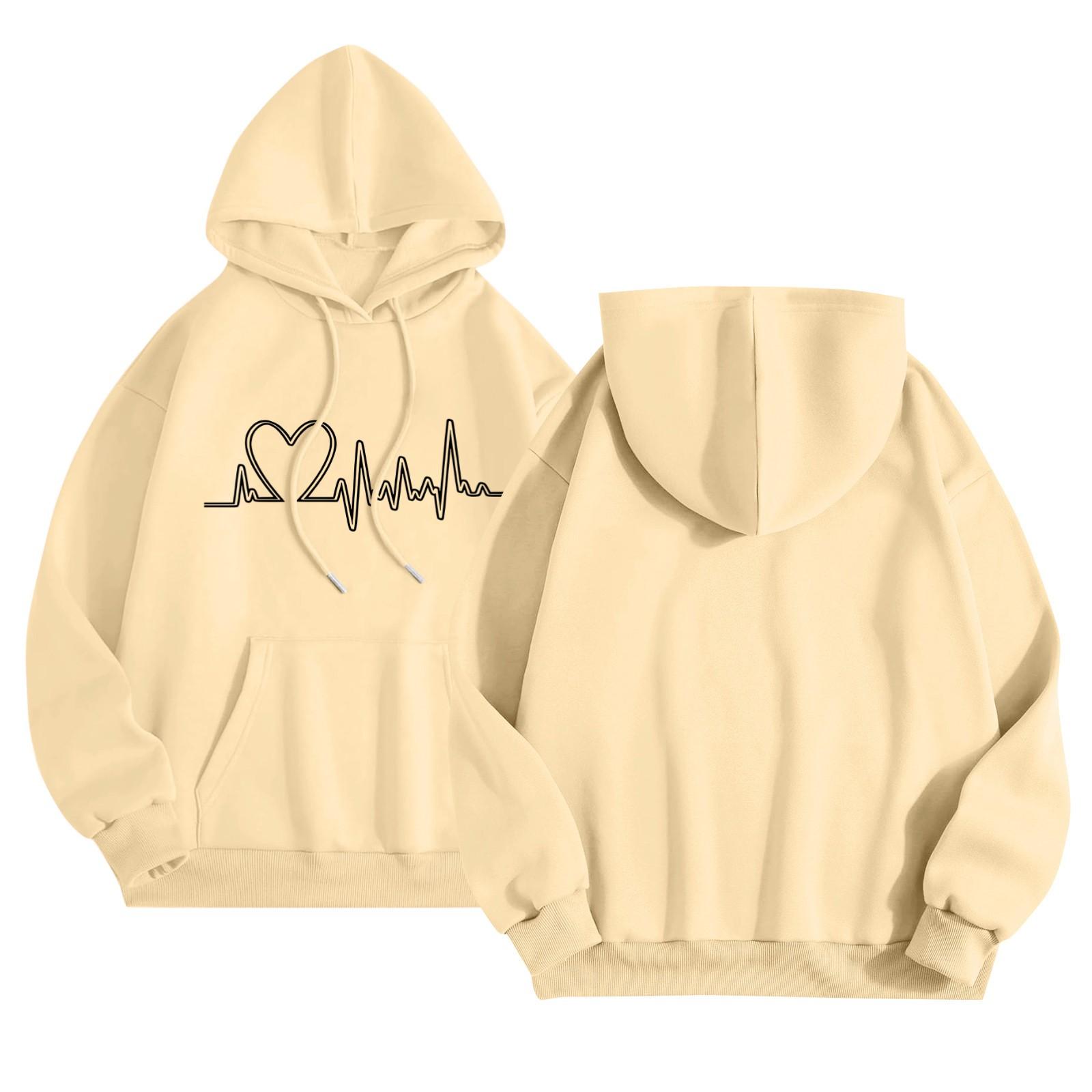 Женский повседневный комфортный плюшевый свитер с длинным рукавом и свободным воротом с капюшоном и принтом Heart Beat XL