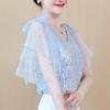 Women's Short Sleeve Sequined Chiffon V-Neck Shirt - Elegant, Fashionable, Loose Fit Top for Mature, Fairy-Inspired Summer Style