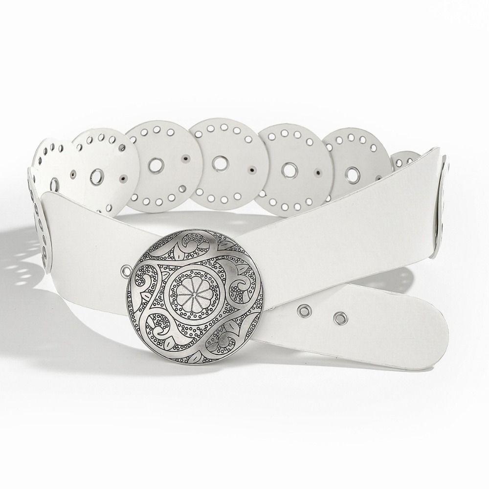 PU Leather Wide Women's Belt Circular Rivets Dress Jeans Belt Rivet Waist Belt  Music Festival