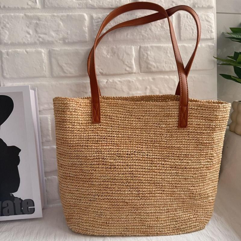 Minimalistische handgefertigte Häkel-Lafite-Gras-Schultertasche für Damen, lässige Strandtasche für den Meeresurlaub, gewebte Handtasche, Reisesporttaschen