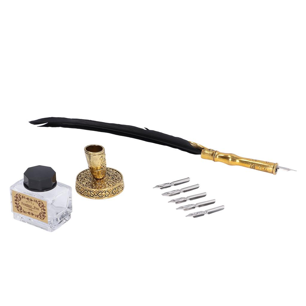 Feather Pen Exquisite Vintage Elegant Stainless Steel Smoothly Writing Wear Resistant Quill Pen