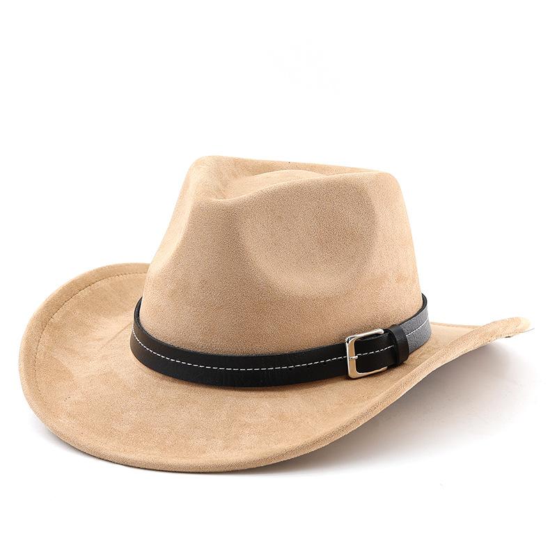 Classic Suede Western Cowboy Hat with Belt Detail - Curved Brim, Outdoor, Ethnic Style, Felt Hat for Men and Women
