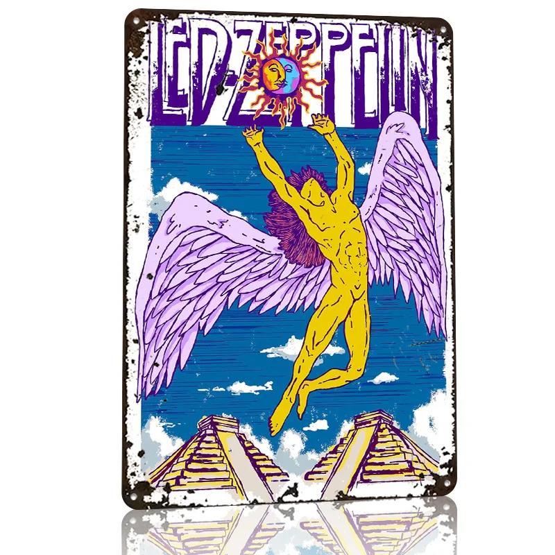 Led Zeppelin Art D Texture Printed Poster Custom Vintage Metal Tin Plate Sign for Wall Art Decoration Bedroom Accessories House