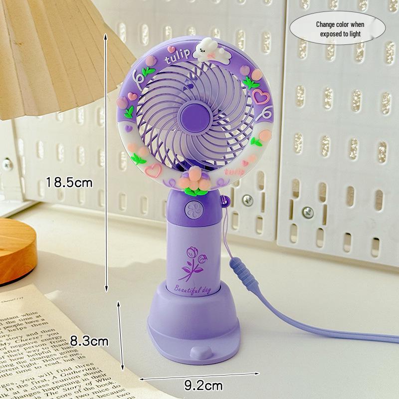 

Tulip Rechargeable Color-Changing Handheld Fan with Three Speeds and One-Button Operation for Outdoor and Desktop Use 19x9cm