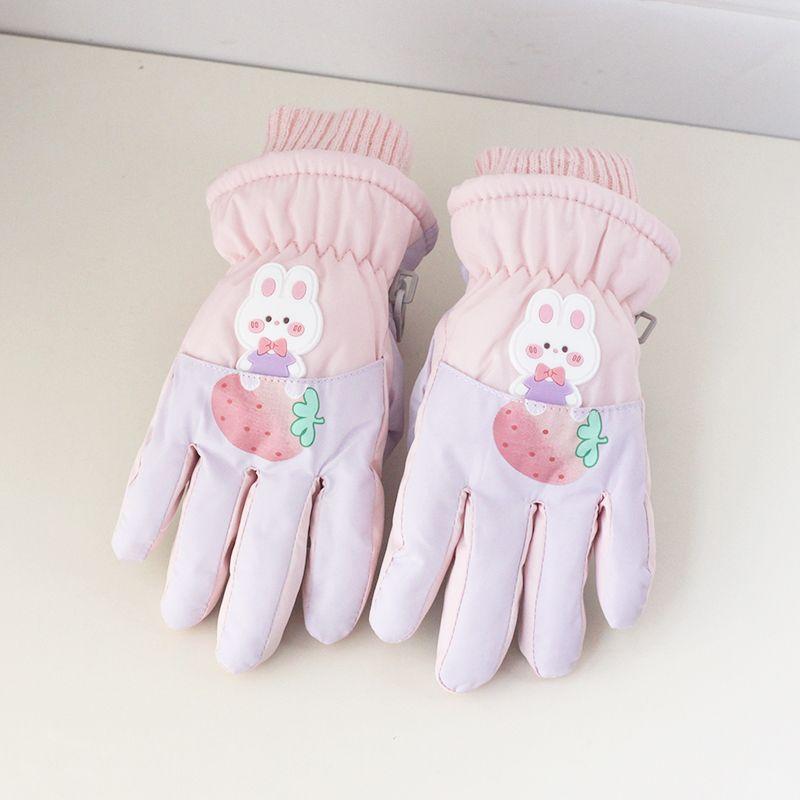 

Детские зимние лыжные перчатки, милые мультяшные, бархатные, толстые, теплые, нескользящие, для велоспорта, водонепроницаемые, для девочек, снежные, морозостойкие, для рук Pink Strawberry Rabbit 4-6 Years Old All yards