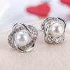 Double Intertwined Twist Band Partial Pave Zircon Wrap Round High Luster Imitation Pearl Silver Stud Earrings Daily Banquet Accessories