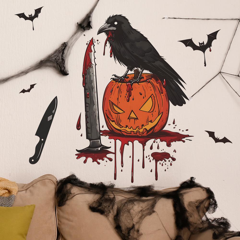 Halloween Crow Pumpkin Blood Print Bedroom Living Room Home Decoration Wall Stickers Self-adhesive