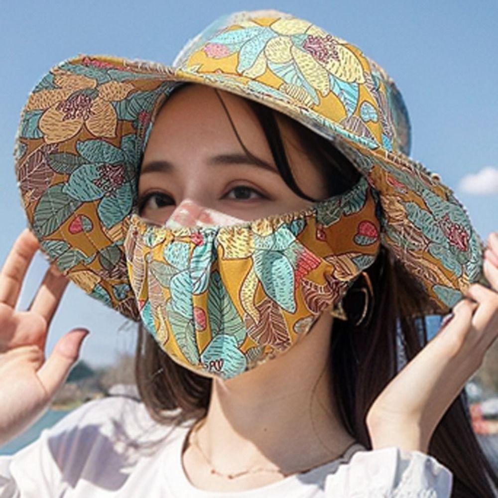 Sun Protection Women Sun Hat Cover Face Cap Bucket Hat Casual Sunscreen Mask  Riding