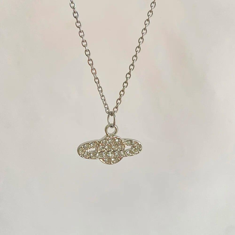 Y2K Jewelry Chain Vintage Crystal Zircon Planet Saturn Pearl Choker Necklace For Women Female Couple Saturn Pendants Necklace