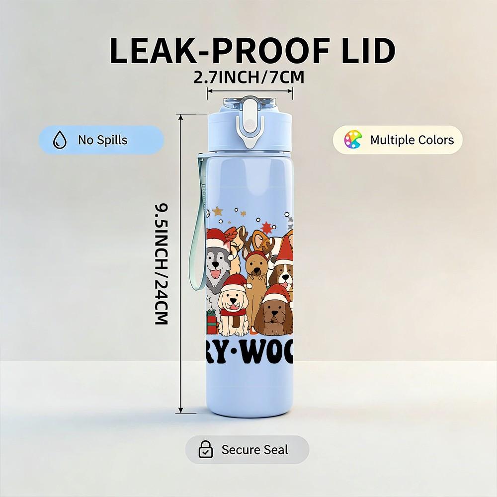 1PC Christmas Character Woofmas Art 750ml Color Plastic Sports Water Bottle Leakproof Flip Straw Lid Suitable for Sports Office Home Use