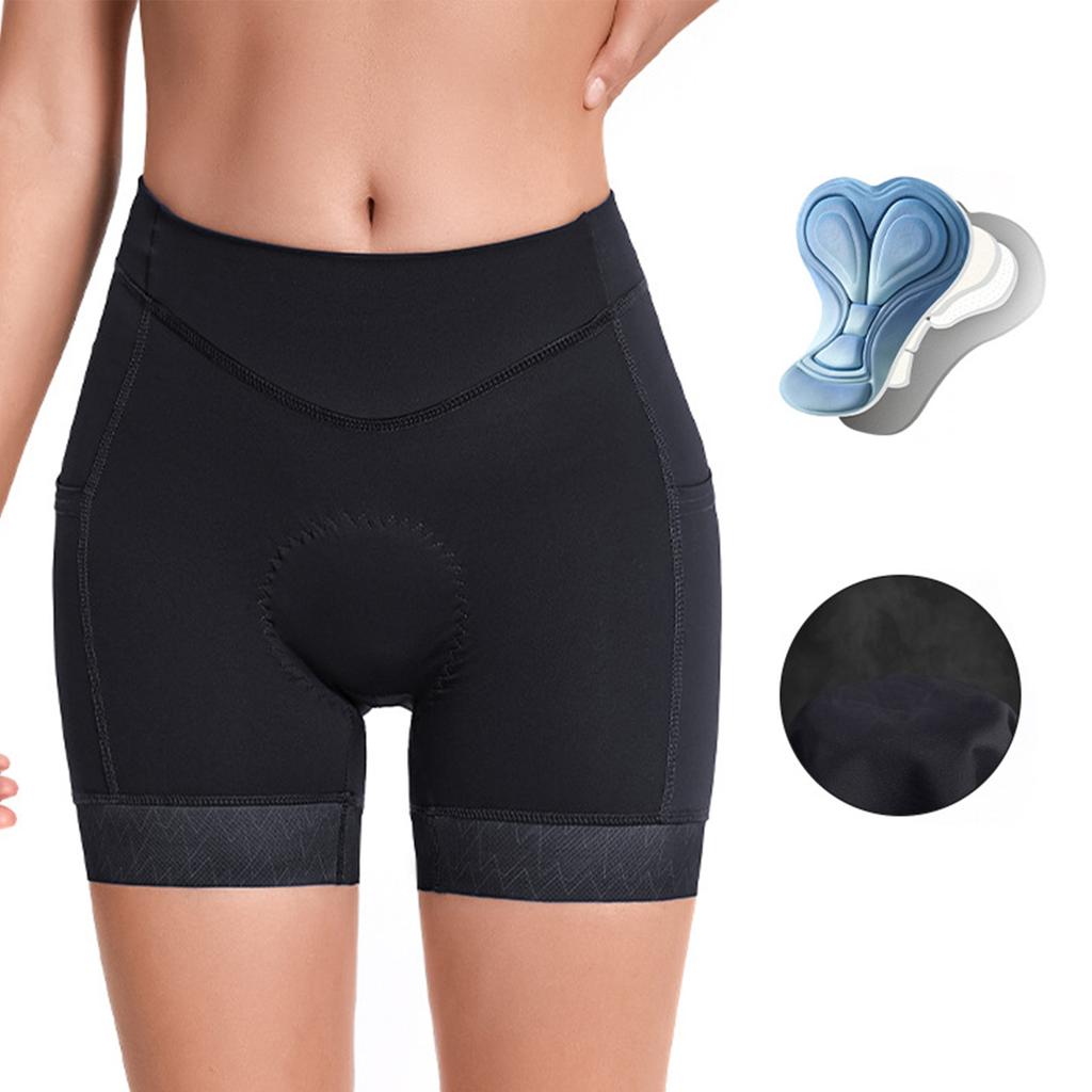 Women Breathable Cycling Shorts Quick Dry Comfortable High Elasticity Shorts with Pocket Black M