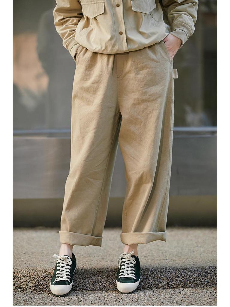 2023 Spring Retro Khaki Linen-Cotton Wide-Leg Pants for Women