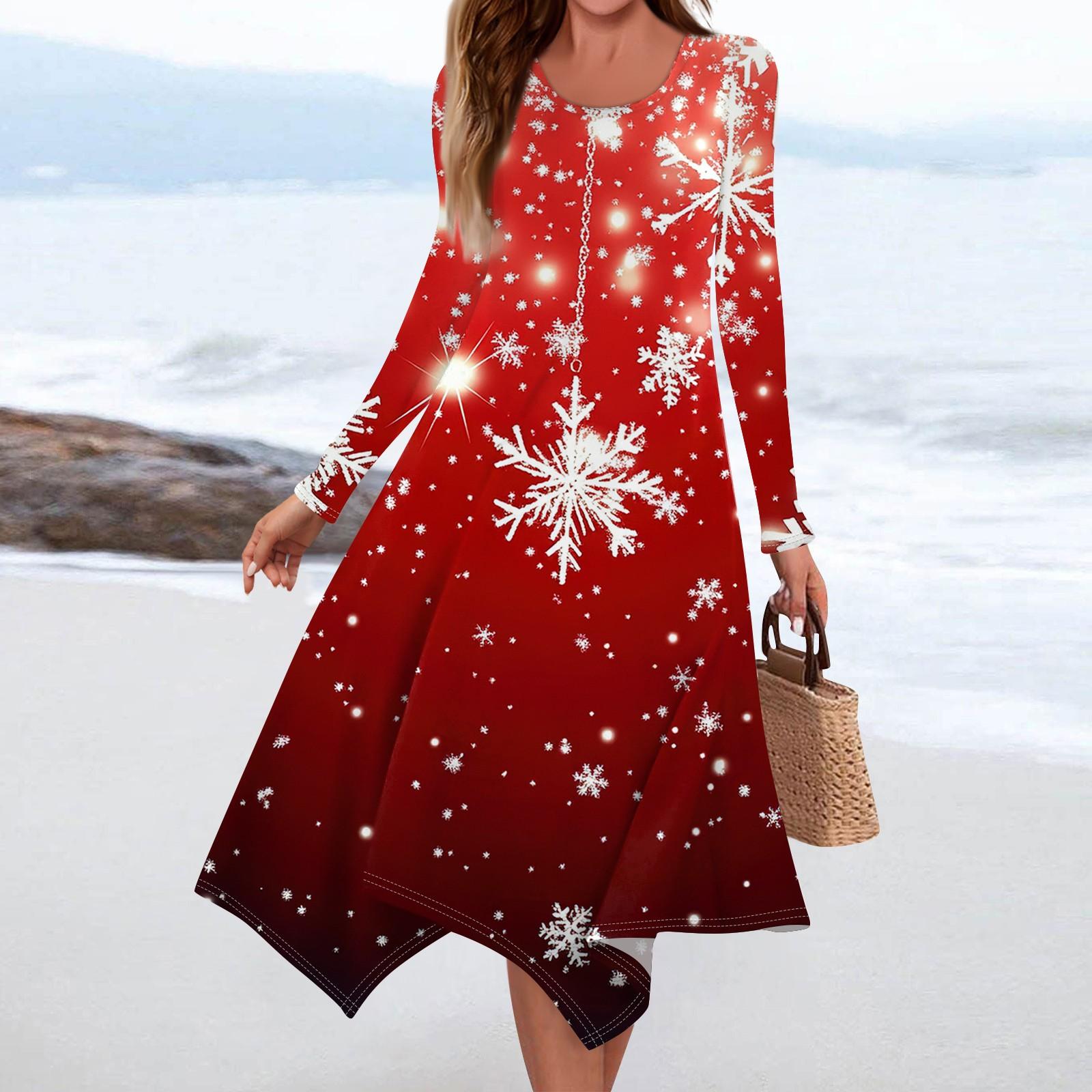 

Женское повседневное модное платье миди с круглым вырезом и длинным рукавом с принтом и неровным подолом S