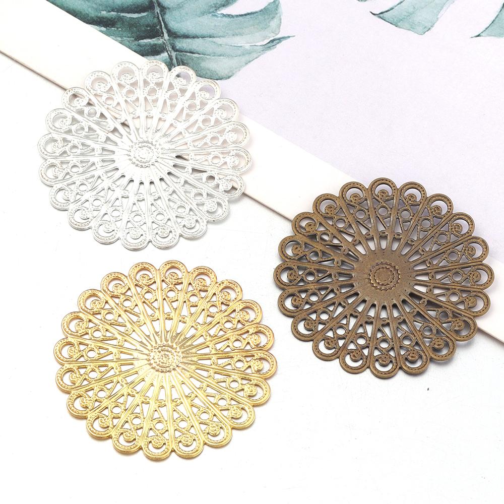 10pcs Filigree Flower Wraps 38mm Metal Copper Round Flower Pieces Connectors For Jewelry Making DIY Home Crafts Gifts Decoration