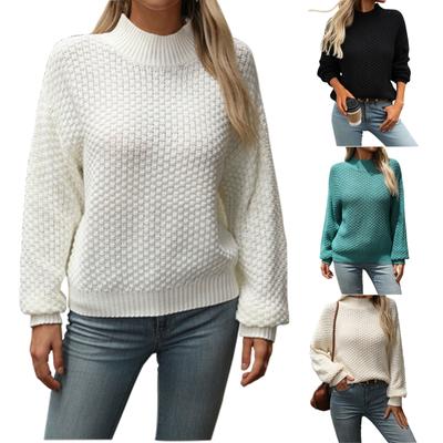 Women's Fashion Small High Neck Solid Color Knitted Pullover Temperament Long Sleeve Sweater