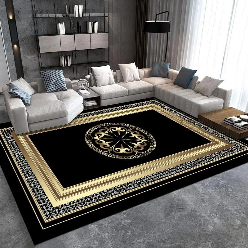 Golden Decorative Rug For Living Room Luxury Style Entrance Floor Mats Lounge Soft Antiskid Carpet Bedroom Bedside Rugs Washable