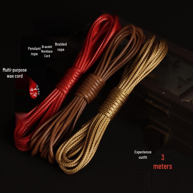 Korean Waxed Leather Cord Unisex Jade Pendant Lanyard Necklace - Red Black Weaving Thread