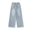 Spring and Autumn Girls Versatile Love Metal Buckle Wide Leg Pants Pocket Jeans Elastic Waist Pants