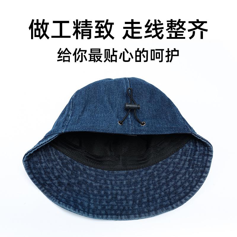 Retro ladies washed denim bucket hat cap big eaves UV protection plain face covering fisherman hat