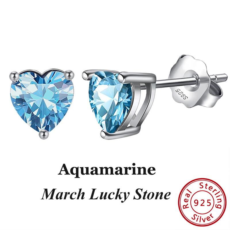 ORSA JEWELS 925 Sterling Silver Birthstone Stud Earrings for Women Sparkling Heart Cut CZ Small Earrings Birthday Gift APE32