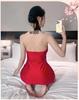 Red Embroidered Erotic Ancient Style Qipao Nightgown for Role Play