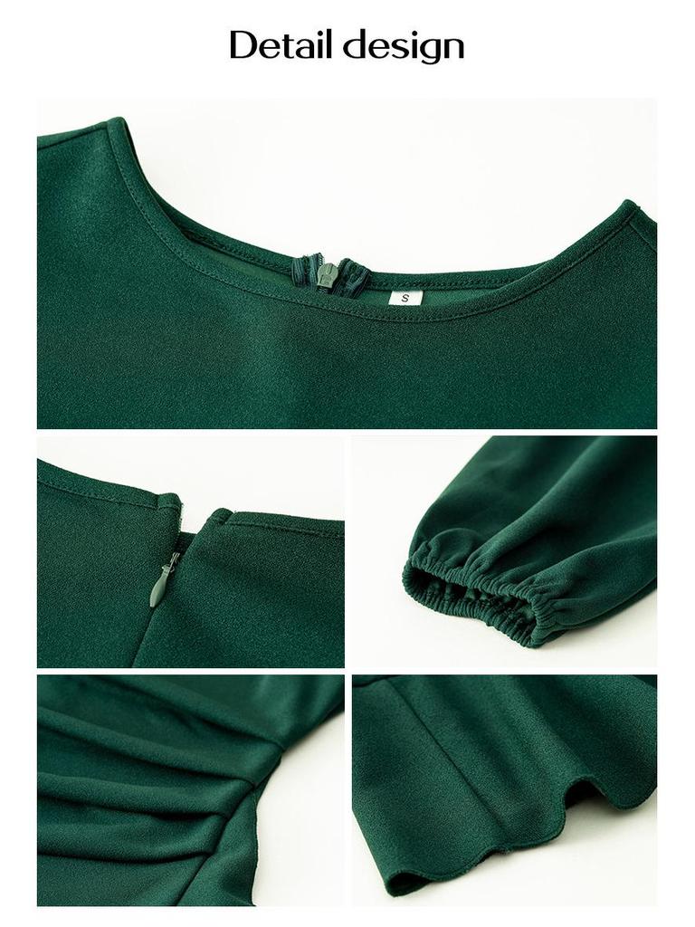 Elegant Puff Sleeve Plain Dress - Women's Spring/Summer 2026 Collection.