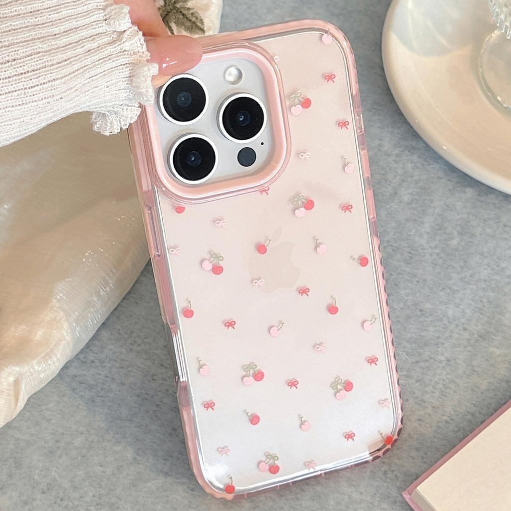 Sweet Little Cherry IPhone 16promax Apple 15 Mobile Phone Case Suitable for 14 Gentle 13 Transparent 11 Soft Silicone